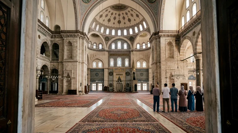 Visitors queuing inside Sheikh Zayed Grand Mosque prayer hall