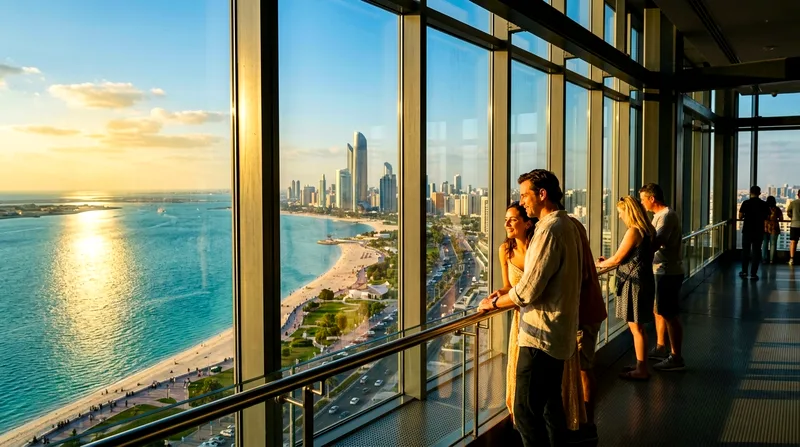 Marina Mall observation tower interior viewing platform at late afternoon