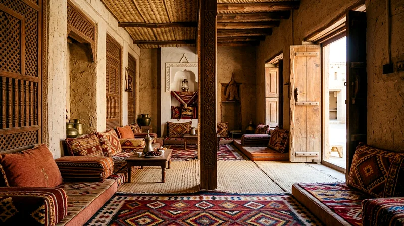 Sheikh's majlis reception room interior featuring traditional furnishings and decorative elements