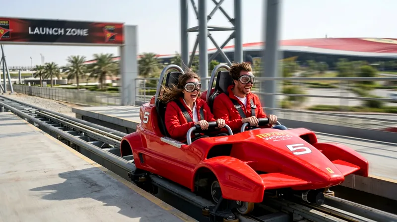Formula Rossa riders wearing aviator goggles at launch moment
