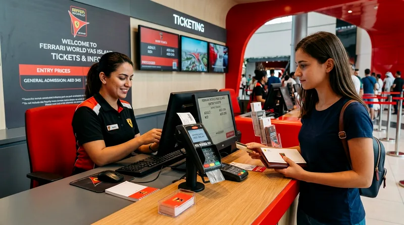 Ticket counter with staff and visitor completing purchase transaction
