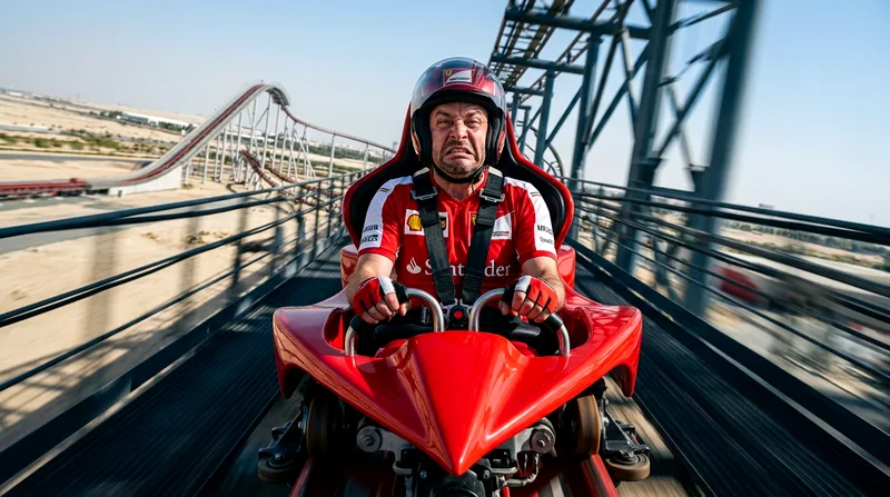 Rider showing intense facial expression during high-G force moment on Formula Rossa