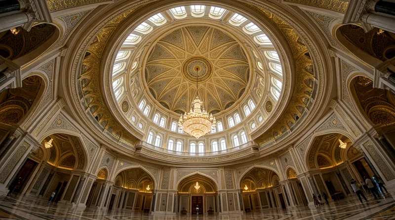 Interior view of Qasr Al Watan's central dome with gold detailing