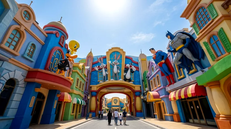 Warner Bros. World Abu Dhabi themed area with colorful facades